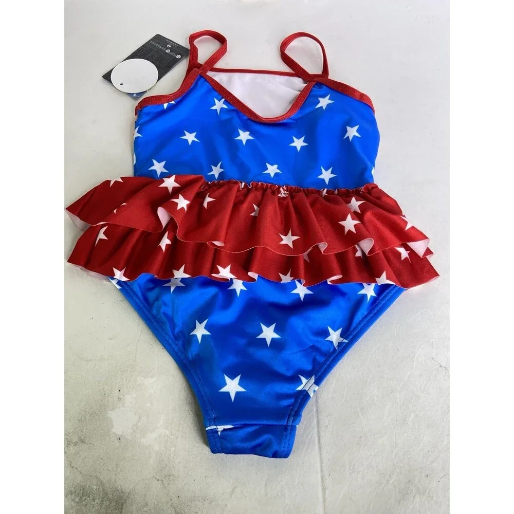 DC Comics Wonder Woman One Piece Ruffle Trim Swimsuit Swimwear Girls Size 4